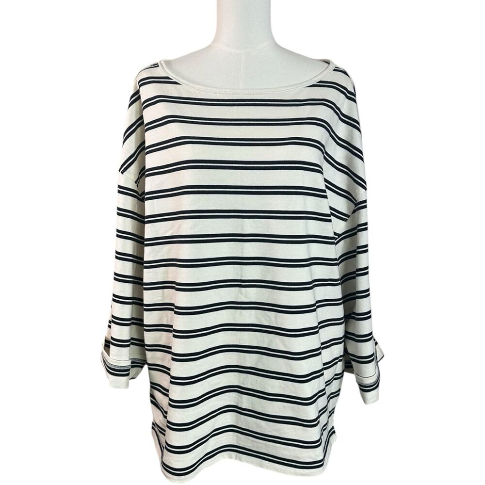 Free People Boatneck Bohemian Preppy C'est La Vie Tee Black White Stripes Large - Picture 7 of 13